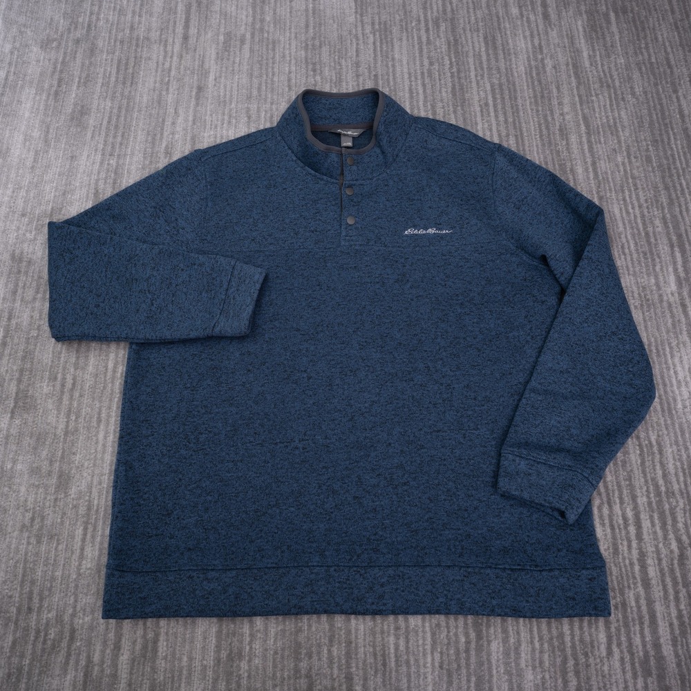 Eddie Bauer Radiator Fleece Pullover Mens XXL Blue Excellent Snap Mock Neck
